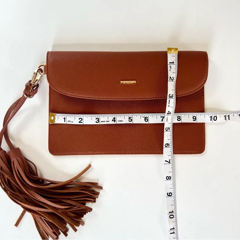 Loveook Cognac Brown Vegan Detachable Tassel Boho Chic Snap Wristlet Clutch